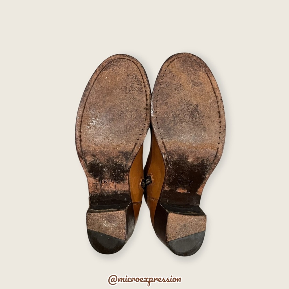 $369 Frye Malorie Button Tan Brown Real Leather Fall Winter Comfy Ankle Bootie - Picture 11 of 14
